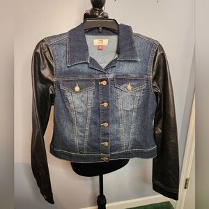L.E.I Ryder Leather Sleeve Denim Jacket Size Medium Juniors NWT